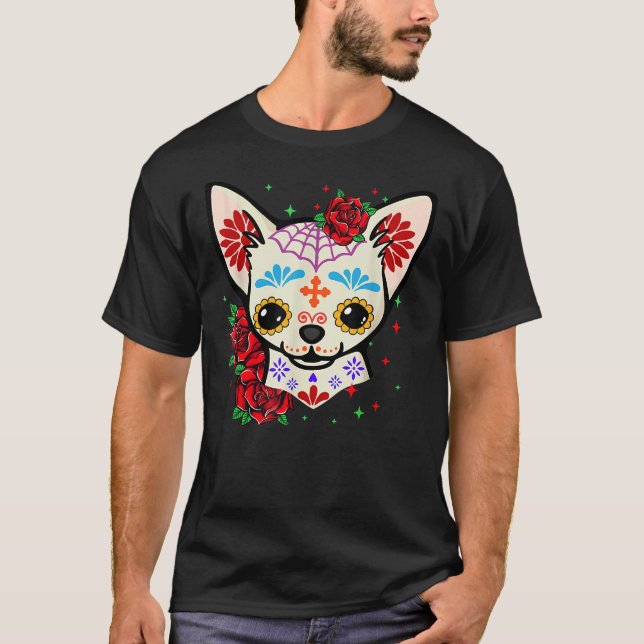 Camiseta Chihuahua Skulls Day Of The Dead Sugar Skull Dog H (Anverso)