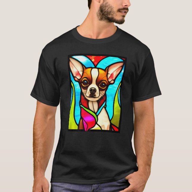 Camiseta Chihuahua - Stained Glass Pop Art Premium_3 (Anverso)