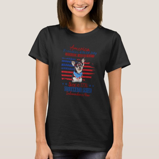 Camiseta Chihuahua Us Flag Glasses July 4th Patriot Dog Mom (Anverso)