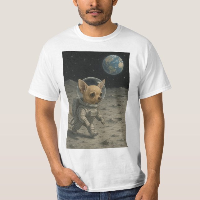 Camiseta "Chihuahua Walking on the Moon" (Anverso)