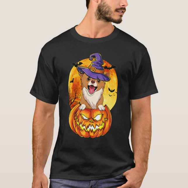Camiseta Chihuahua Witch Pumpkin Halloween Dog (Anverso)