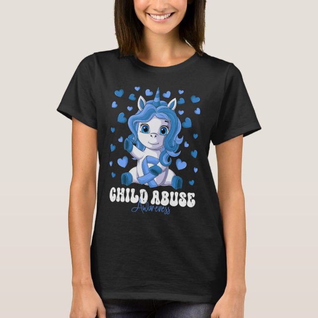 Camiseta Child Abuse Awareness Month Blue Ribbon Unicorn (Anverso)