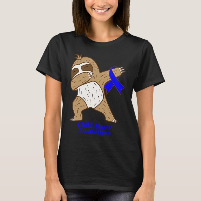 Camiseta Child Abuse Awareness Ribbon Dabbing Sloth Warrior (Anverso)