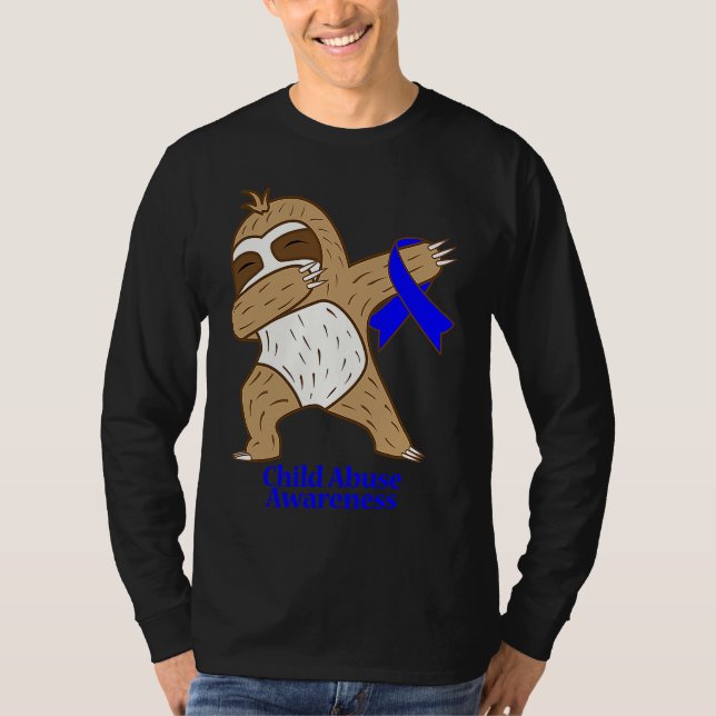 Camiseta Child Abuse Awareness Ribbon Dabbing Sloth Warrior (Anverso)