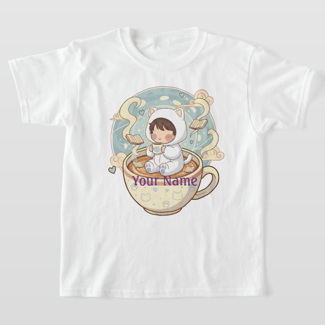 Camiseta Child Name Cat Kids T-Shirt for Boys Girls School (Distribución)