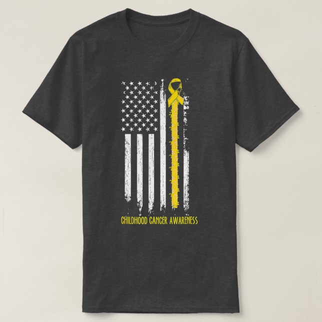 Camiseta Childhood Cancer Awareness America Flag Gold Ribbo (Diseño del anverso)