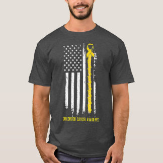 Camiseta Childhood Cancer Awareness America Flag Gold Ribbo