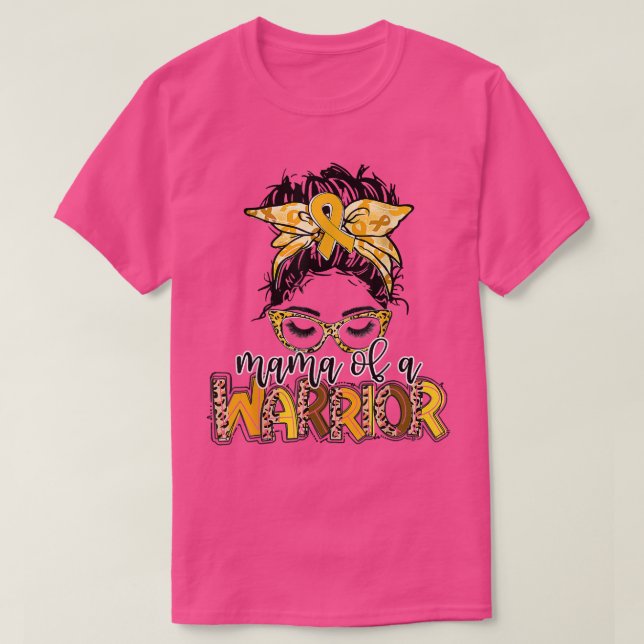 Camiseta Childhood Cancer Awareness Mama Of A Warrior Messy (Diseño del anverso)