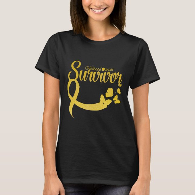 Camiseta Childhood Cancer Survivor Ribbon Butterfly Awarene (Anverso)