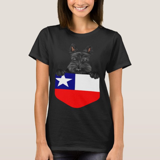 Camiseta Chile Flag Scottish Terrier Dog In Pocket (Anverso)