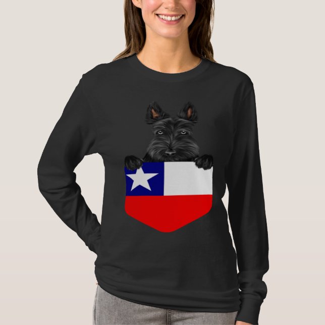 Camiseta Chile Flag Scottish Terrier Dog In Pocket (Anverso)