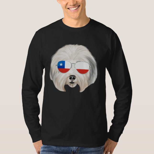 Camiseta Chilean Flag Old English Sheepdog Dog Chile Pocket (Anverso)