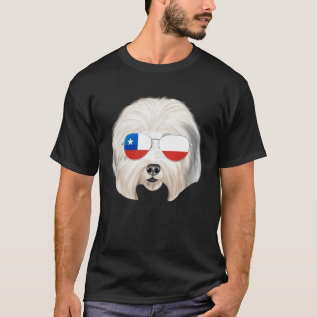 Camiseta Chilean Flag Old English Sheepdog Dog Chile Pocket (Anverso)