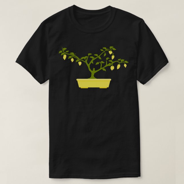 Camiseta Chili amarillo Bonsai en una olla amarilla Bonsai (Diseño del anverso)
