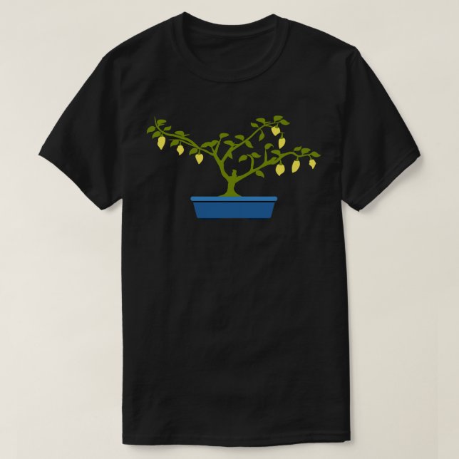 Camiseta Chili amarillo Bonsai en una olla azul de Bonsai (Diseño del anverso)