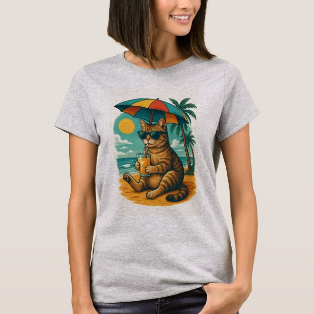 Camiseta Chill Cat with Juice – Summer Beach Vibes Tee (Anverso)
