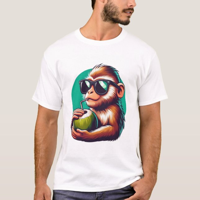 Camiseta "Chill Monkey Sipping Coconut - Guay Summer Vibes" (Anverso)