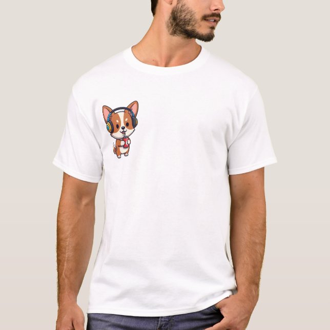Camiseta Chill Music-Loving Corgi Puppy Sipping Soda (Anverso)