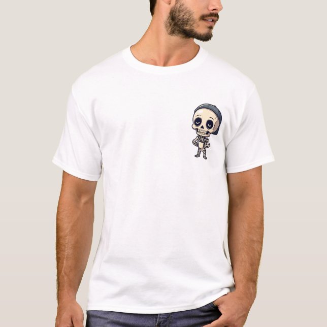 Camiseta Chill Skeleton in Backward Cap Holding Steaming (Anverso)
