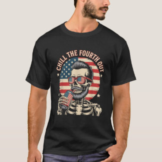 Camiseta Chill The Fourth Out Patriotic Skeleton Bandera de