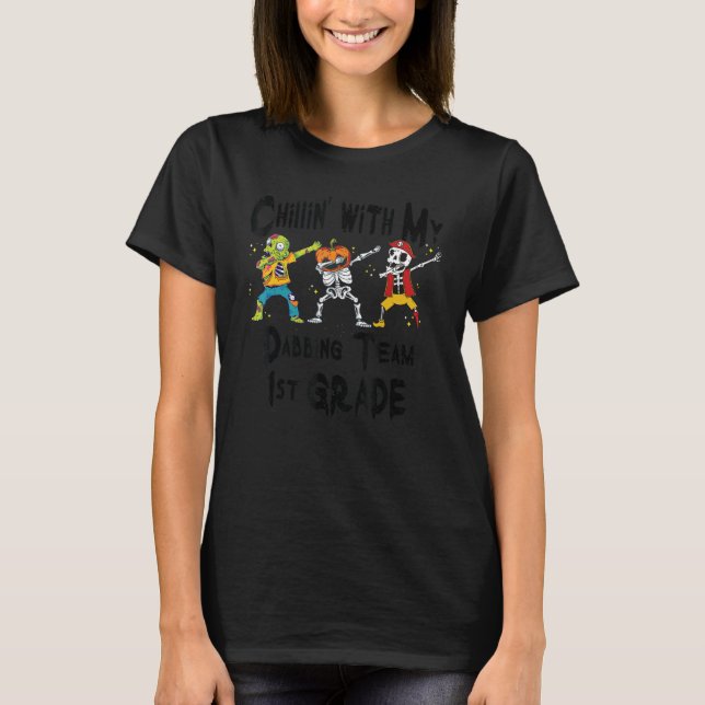 Camiseta Chillin Con Mi Calabaza Zombie Skeleton Dab Primer (Anverso)