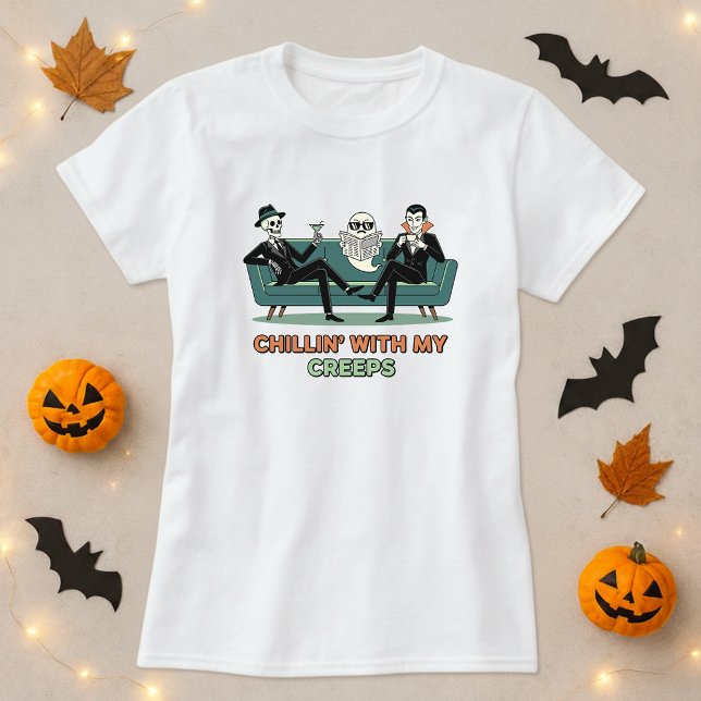 Camiseta Chillin Con Mi Creeps Tee; Cuidados Amigos Hallowe (Subido por el creador)