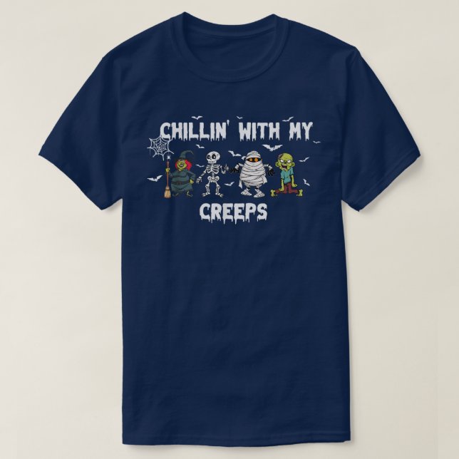 Camiseta Chillin Con Mis Creeps Zombie Halloween Skeleton W (Diseño del anverso)