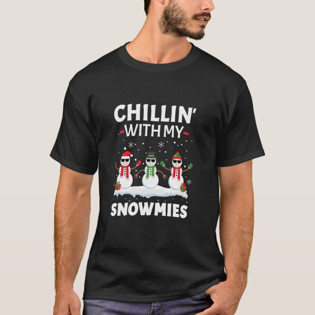 Camiseta Chillin Con Mis Snowmies Divertidas Navidad Pajama (Anverso)