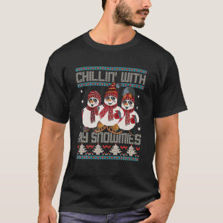 Camiseta Chillin' Con Mis Snowmis Feo Navidades Snowman