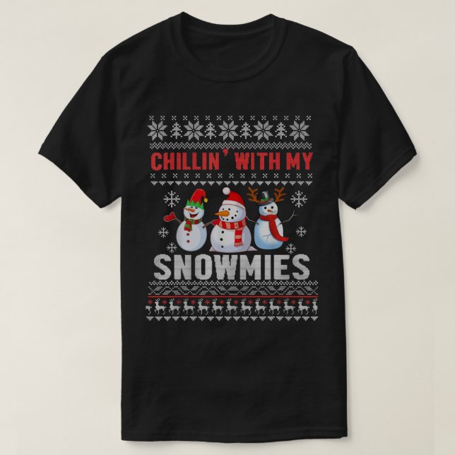 Camiseta Chillin' Con Mis Snowmis Feo Navidades Snowman S (Diseño del anverso)