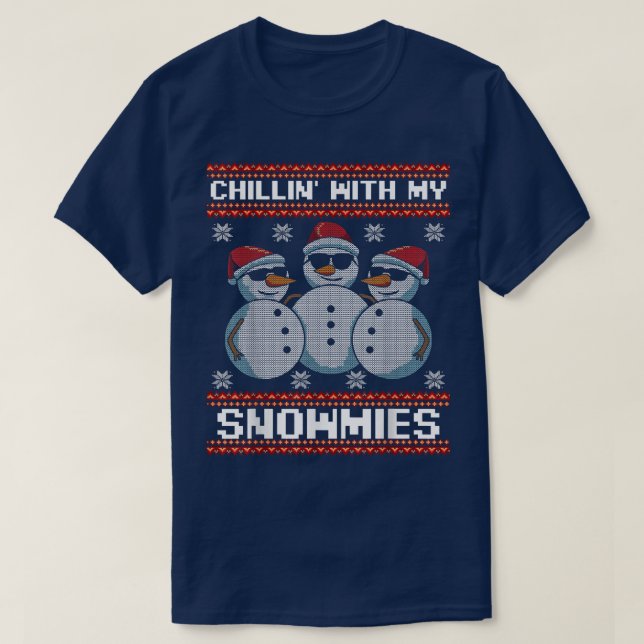 Camiseta Chillin Snowman con Snowmies amables celebra la fe (Diseño del anverso)