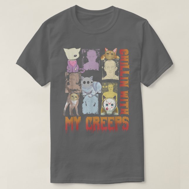 Camiseta Chillin with My Creeps Funny Cat Horror Movies Ser (Diseño del anverso)