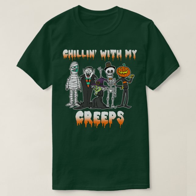 Camiseta Chillin With My Creeps Vampire Halloween Skeleton  (Diseño del anverso)