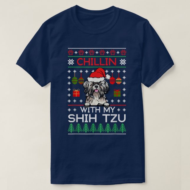 Camiseta Chillin With My Shih Tzu Santa Ugly Christmas Swea (Diseño del anverso)