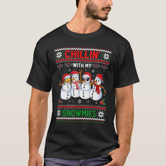 Camiseta Chillin' With My Snowmies Snowman Christmas Ugly S (Anverso)
