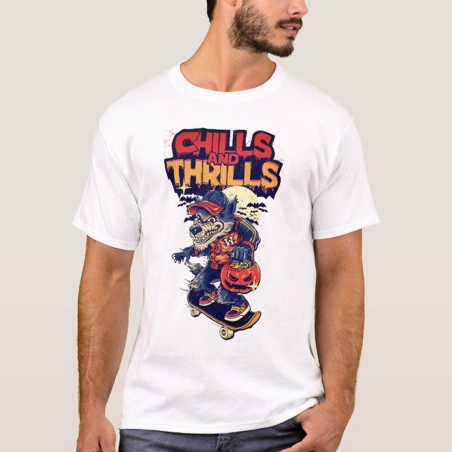 Camiseta  Chills & Thrills Spooky Halloween Graphic Tee (Anverso)