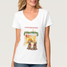 Camiseta Chimenea Velas Goldendoodles Amor Navidades T-S