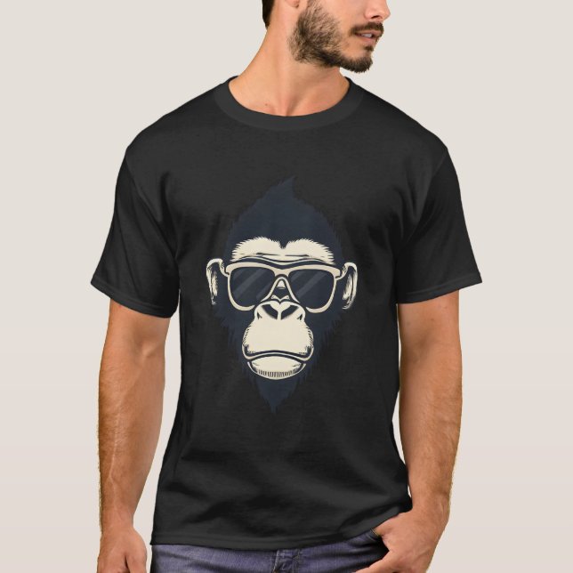 Camiseta Chimpancé Con Gafas De Sol Elegante Primate (Anverso)