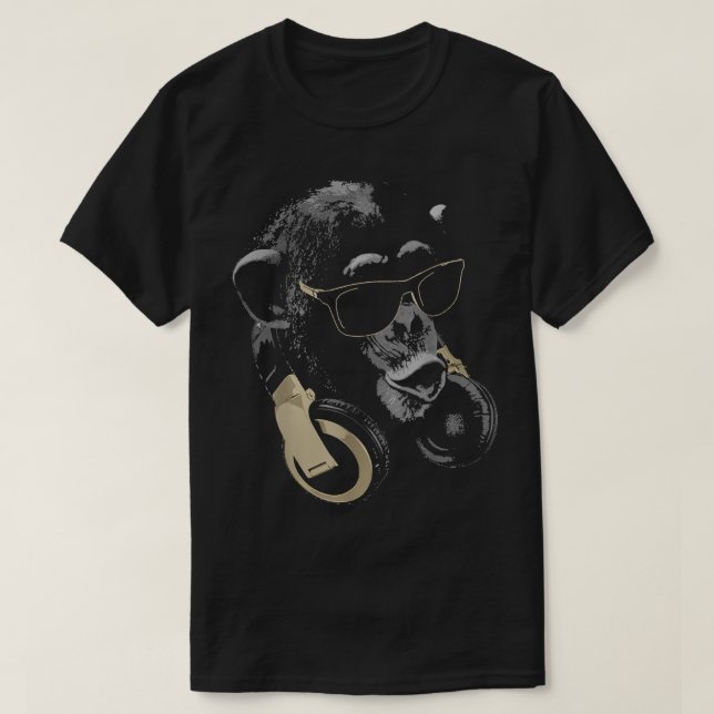 Camiseta Chimpancé de mono con gafas de sol y audífonos (Diseño del anverso)