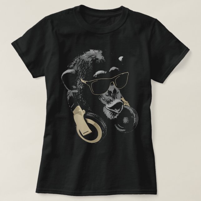 Camiseta Chimpancé de mono con gafas de sol y audífonos (Diseño del anverso)