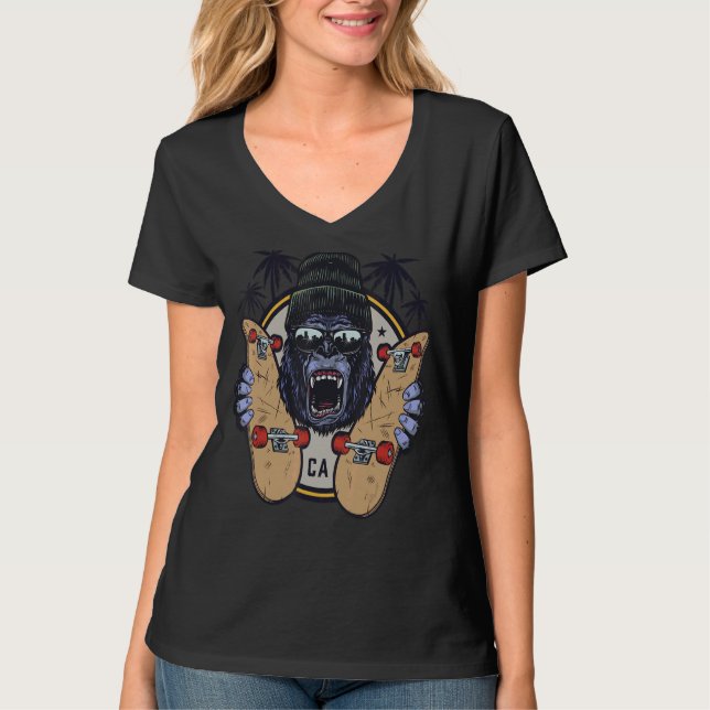 Camiseta Chimpancé De Mono Con Gafas De Sol Y Skyboard 1 (Anverso)