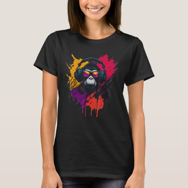 Camiseta Chimpancé de mono DJ con gafas de sol y audífonos  (Anverso)