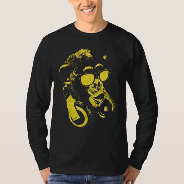 Camiseta Chimpancé De Monos Con Gafas De Sol Y Auriculares  (Anverso)