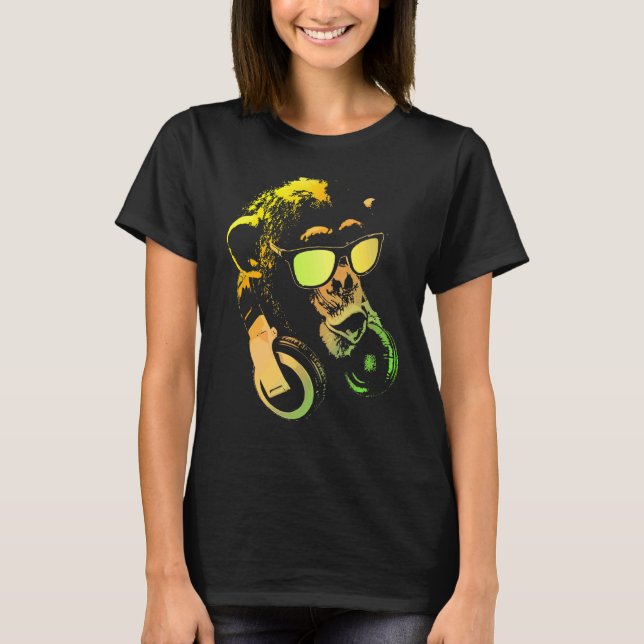Camiseta Chimpancé De Monos Con Gafas De Sol Y Auriculares (Anverso)