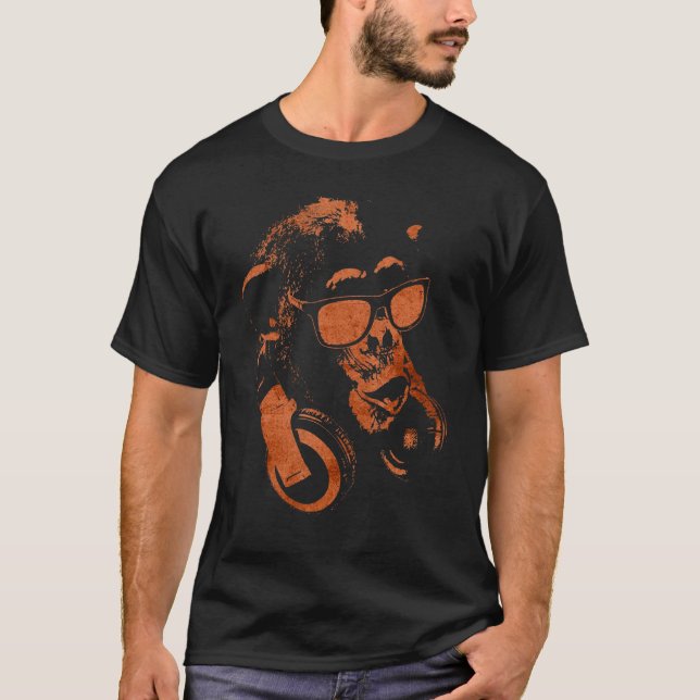Camiseta Chimpancé De Monos Con Gafas De Sol Y Auriculares (Anverso)
