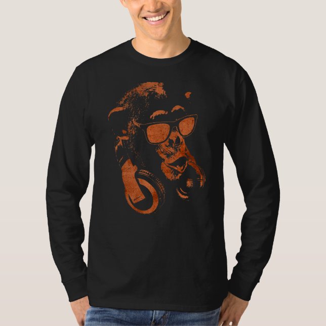 Camiseta Chimpancé De Monos Con Gafas De Sol Y Auriculares (Anverso)
