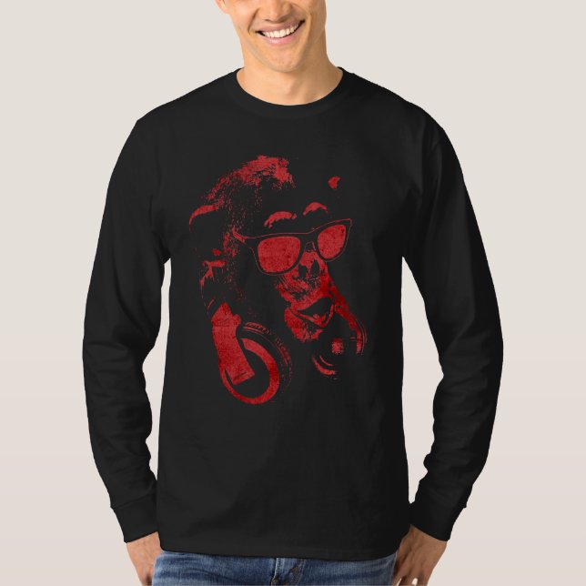 Camiseta Chimpancé De Monos Con Gafas De Sol Y Auriculares  (Anverso)