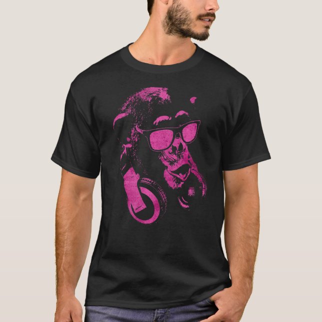 Camiseta Chimpancé De Monos Con Gafas De Sol Y Auriculares  (Anverso)