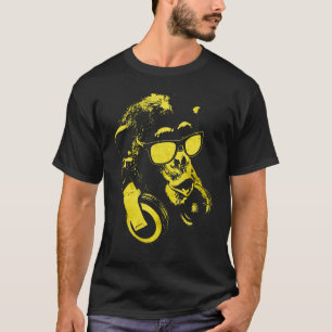 Camiseta Chimpancé De Monos Con Gafas De Sol Y Auriculares 