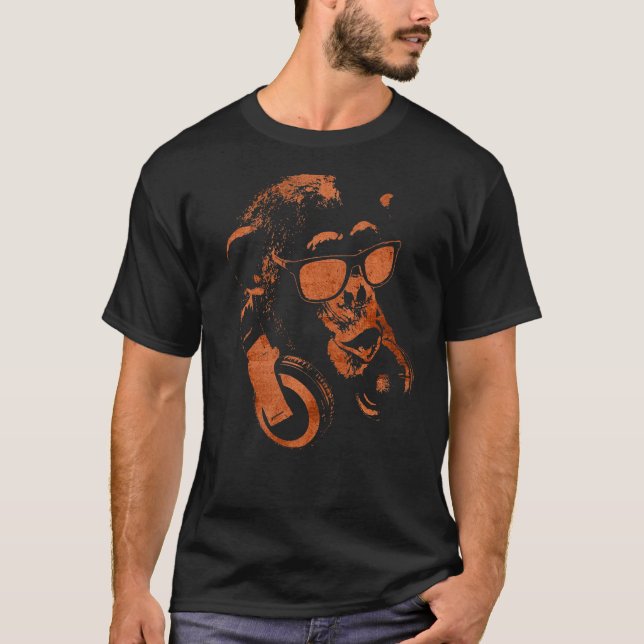 Camiseta Chimpancé De Monos Con Gafas De Sol Y Auriculares (Anverso)